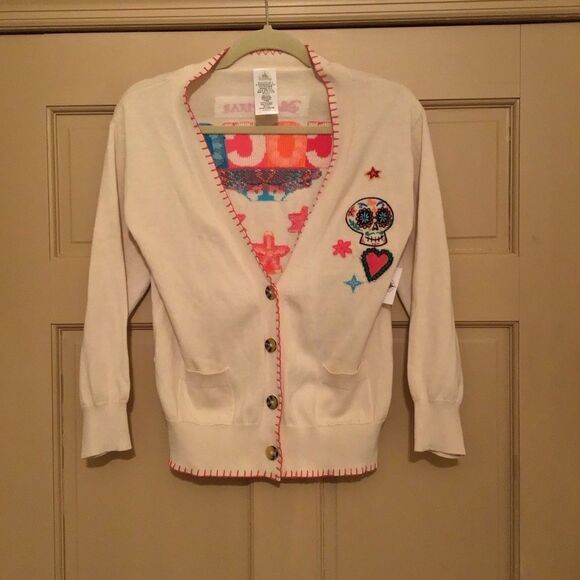 NWT Disney Pixar Girl Cotton Embroidered Coco Skull Sweater Cardigan - Picture 3 of 7